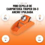 Mini cepillo de carpintería Truper CH-3 ancho 1 pulgada: imagen promocional con corte 1" (25 mm), base lisa, mini, madera