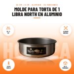 Molde para Torta de 1 Libra North en Aluminio: imagen promocional con 30 × 8 cm, aluminio natural, calor parejo, 25-27 porciones