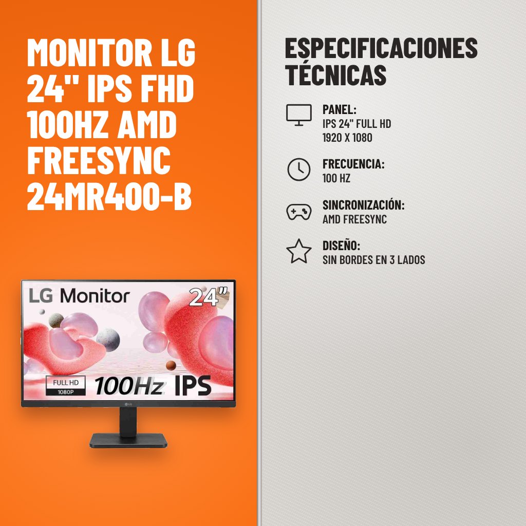 Especificaciones técnicas de Monitor LG 24" IPS FHD 100Hz AMD FreeSync 24MR400-B