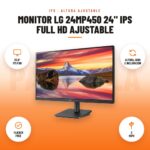 Monitor LG 24MP450 24" IPS Full HD Ajustable: imagen promocional con 23.8" ips fhd, altura, giro e inclinación, flicker free, 2 hdmi