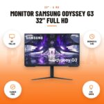 Monitor Samsung Odyssey G3 32" Full HD: imagen promocional con 32" full hd, respuesta 5 ms, flicker free, eye saver