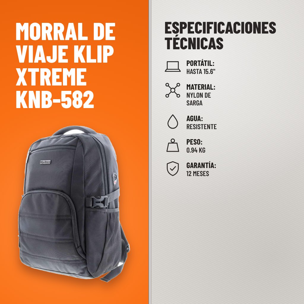 Especificaciones técnicas de Morral de Viaje Klip Xtreme KNB-582