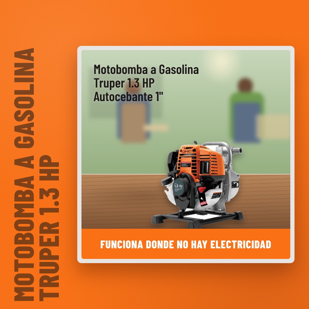 Motobomba a Gasolina Truper 1.3 HP Autocebante 1" en la finca con un profesional al fondo