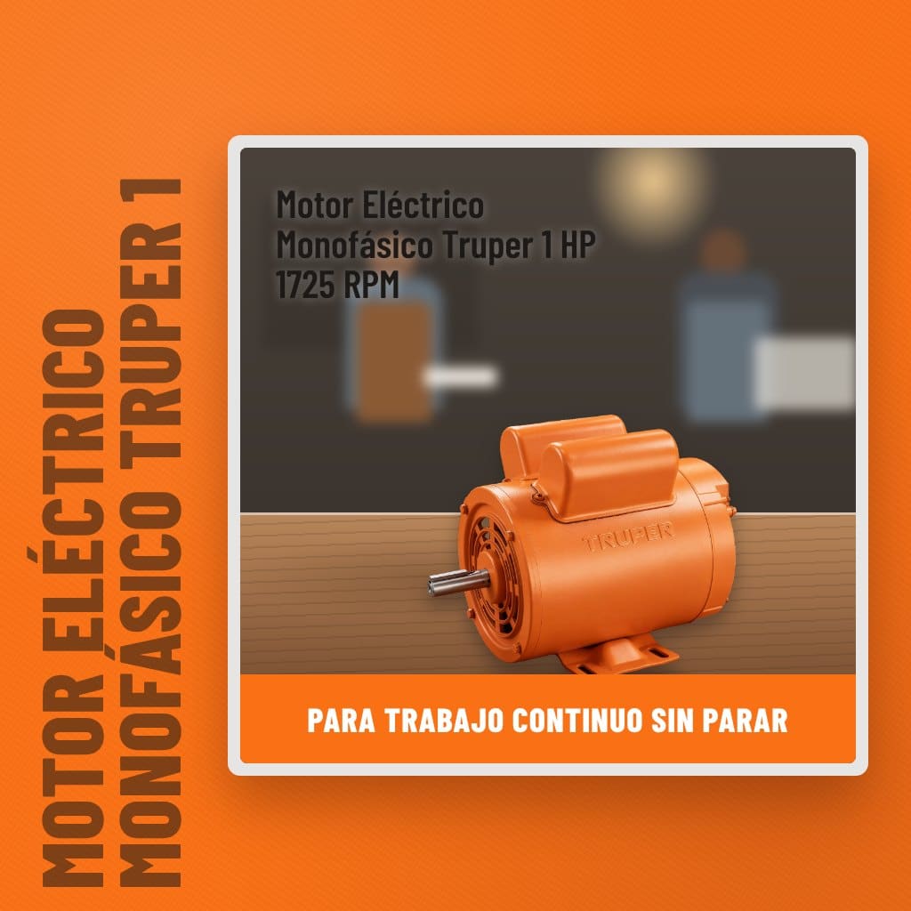 Motor Eléctrico Monofásico Truper 1 HP 1725 RPM en un taller con un profesional al fondo