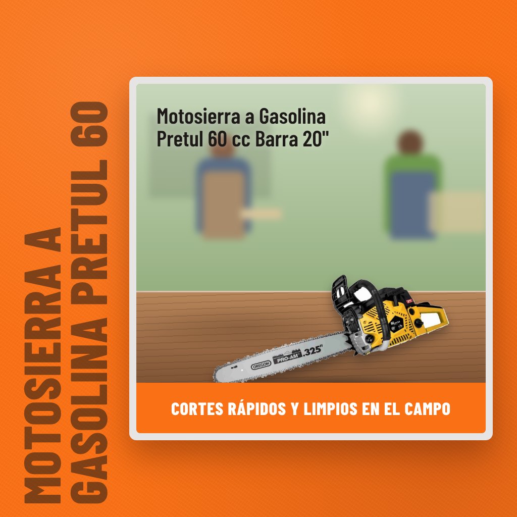 Motosierra a Gasolina Pretul 60 cc Barra 20" en la finca con un profesional al fondo