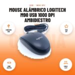 Mouse Alámbrico Logitech M90 USB 1000 DPI Ambidiestro: imagen promocional con conexión usb, 1000 dpi, ambi- diestro, cable 1,5 m