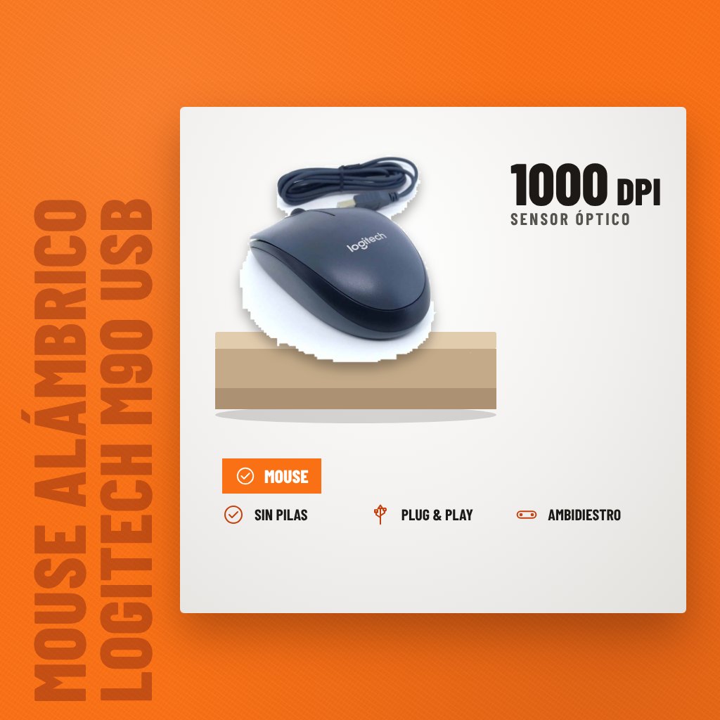 Mouse Alámbrico Logitech M90 USB 1000 DPI Ambidiestro sobre soporte con sus beneficios principales