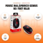 Mouse Inalámbrico Genius NX-7007 Rojo: imagen promocional con blueeye 1200 dpi, inalámbrico 2.4 ghz, alcance 10 m, pila aa hasta 12 meses