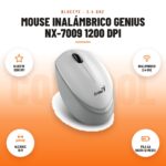 Mouse Inalámbrico Genius NX-7009 1200 DPI: imagen promocional con blueeye 1200 dpi, inalámbrico 2.4 ghz, alcance 10 m, pila aa hasta 12 meses