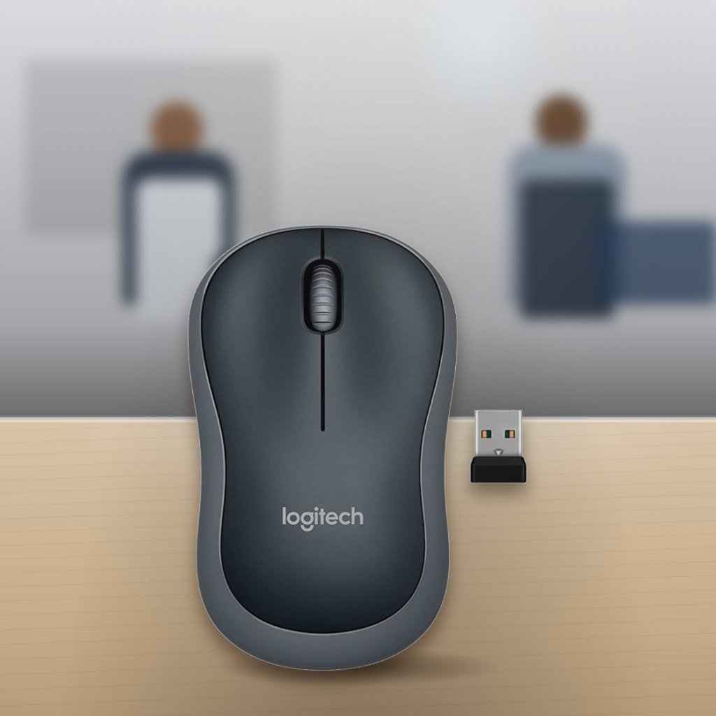 Mouse Inalámbrico Logitech M185 Negro Plug and Play en una oficina