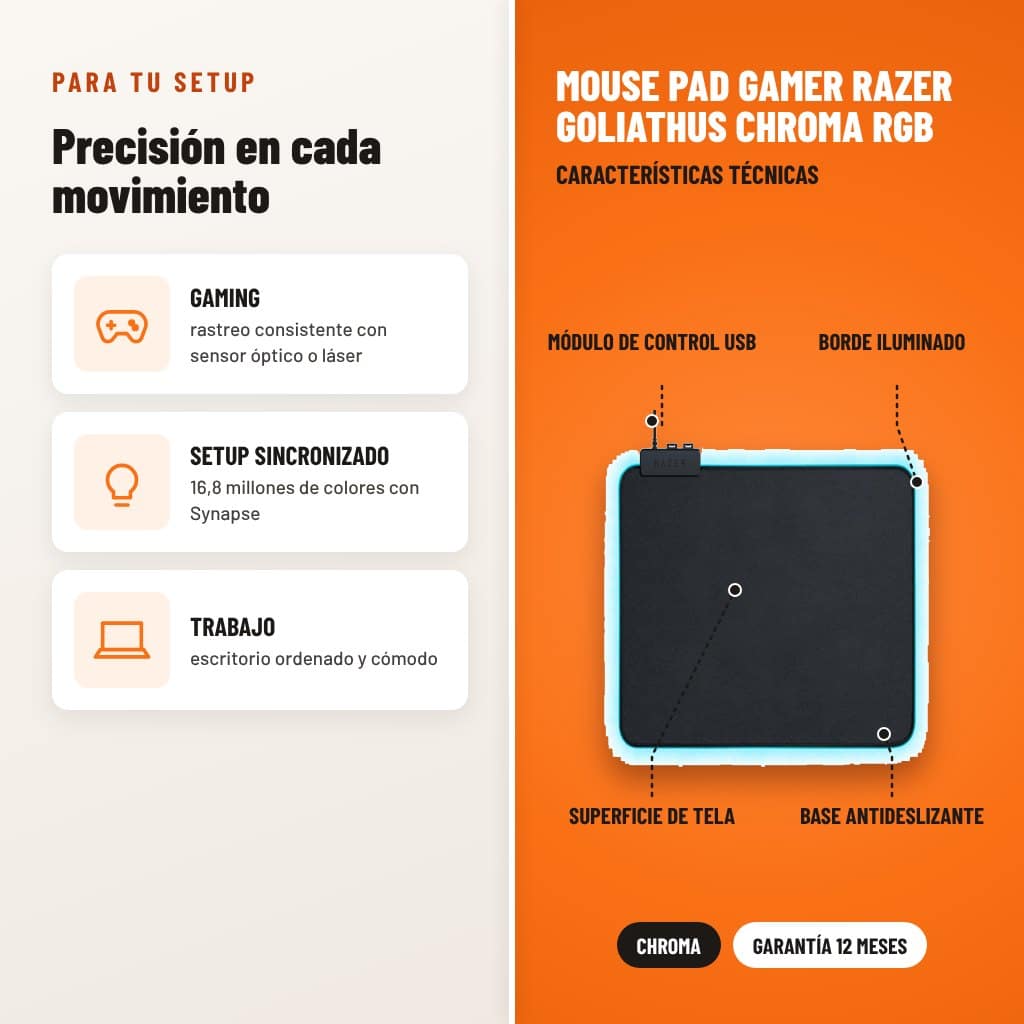 Mouse Pad Gamer Razer Goliathus Chroma RGB: usos y características técnicas señaladas