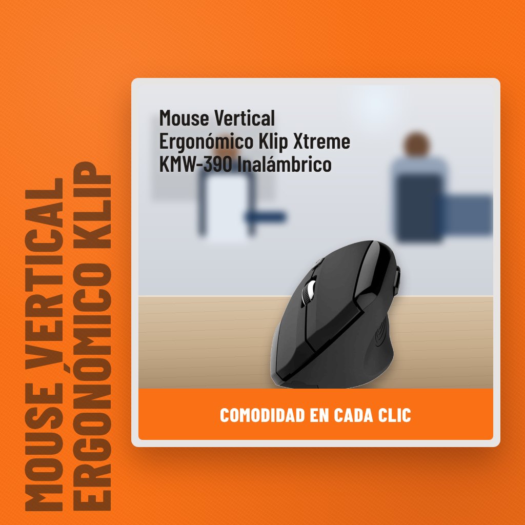 Mouse Vertical Ergonómico Klip Xtreme KMW-390 Inalámbrico en una oficina con un profesional al fondo