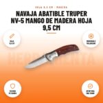 Navaja Abatible Truper NV-5 Mango de Madera Hoja 9,5 cm: imagen promocional con hoja 9,5 cm, inoxidable molibdeno, seguro de barra, apertura una mano