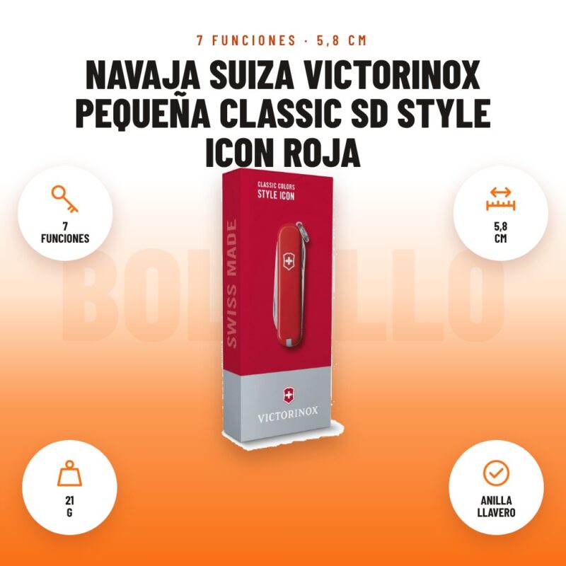 Navaja Suiza Victorinox Pequeña Classic SD Style Icon Roja: imagen promocional con 7 funciones, 5,8 cm, 21 g, anilla llavero