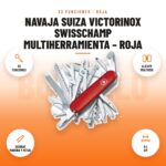 Navaja Suiza Victorinox SwissChamp Multiherramienta – Roja: imagen promocional con 33 funciones, alicate multiuso, sierras madera y metal, 9,1 cm