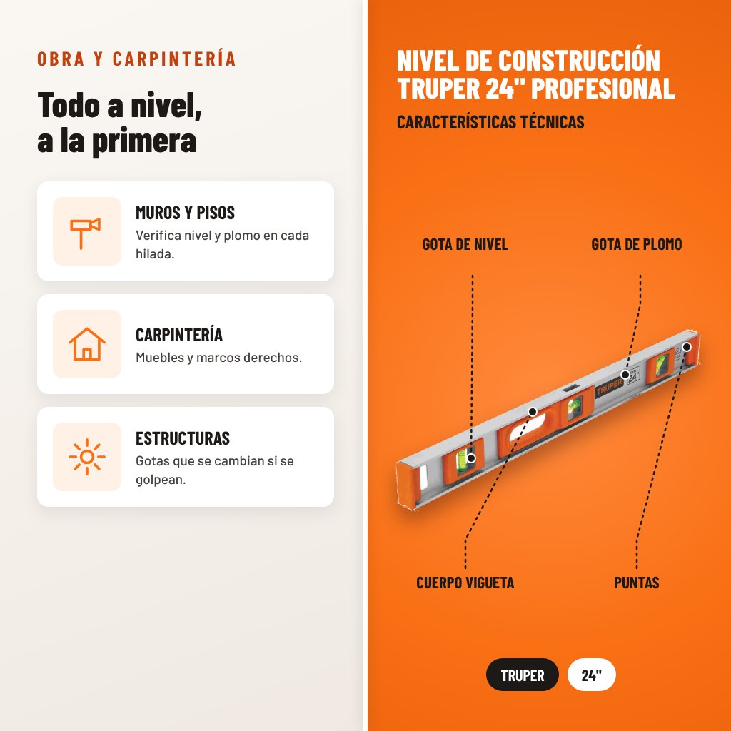 Nivel de Construcción Truper 24" Profesional: usos y características técnicas señaladas