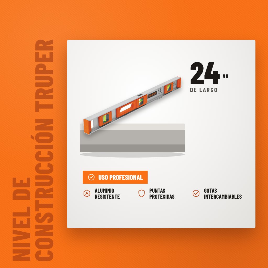 Nivel de Construcción Truper 24" Profesional sobre soporte con sus beneficios principales