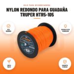 Nylon Redondo para Guadaña Truper HTR5-105: imagen promocional con hilo redondo, naranja alta visibilidad, corta pasto, garantía 12 meses