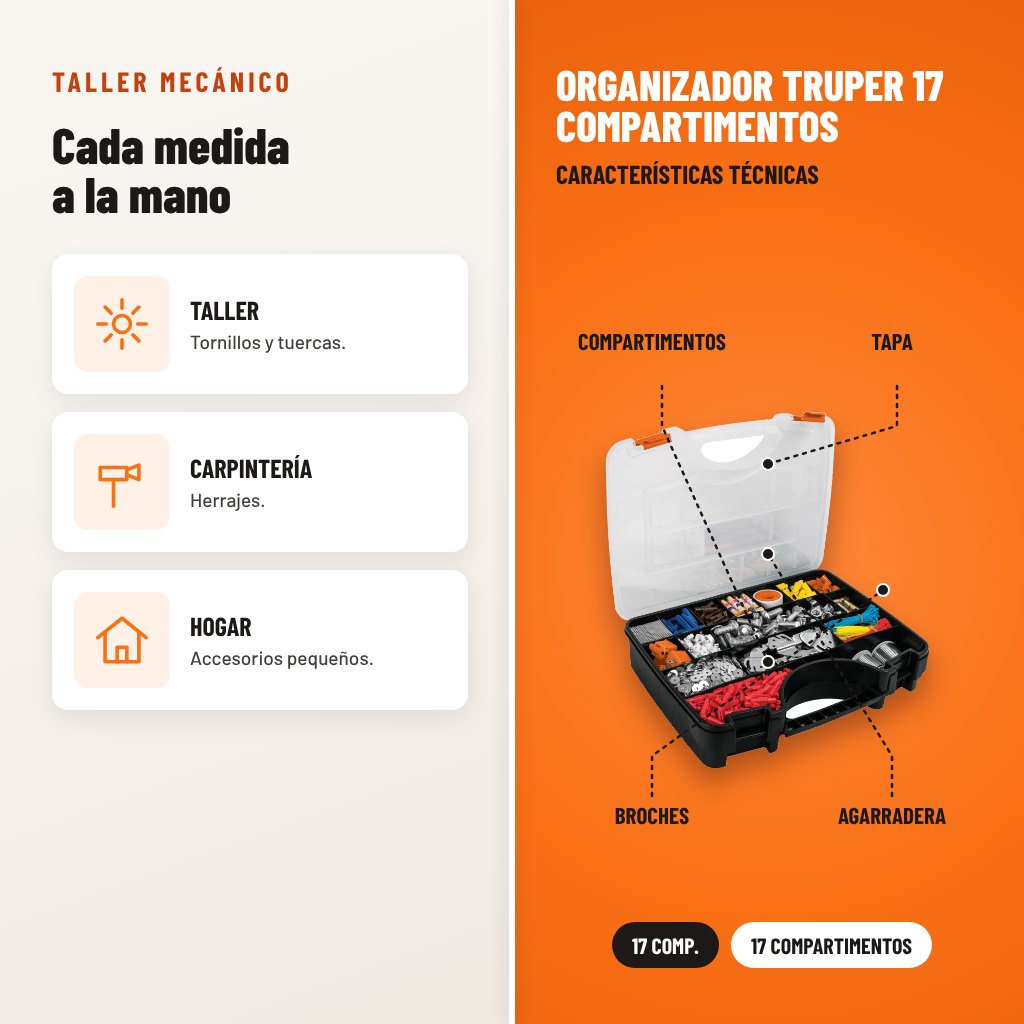 Organizador Truper 17 Compartimentos: usos y características técnicas señaladas