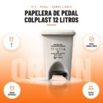 Papelera de Pedal Colplast 12 Litros: imagen promocional con 12 l, pedal manos libres, balde removible, 33×21,5 ×36 cm