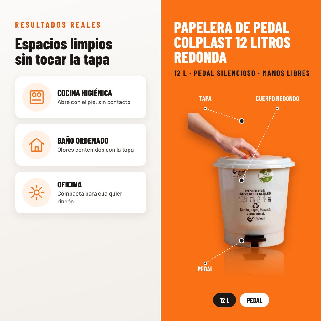 Papelera de Pedal Colplast 12 Litros Redonda: resultados de uso y características técnicas señaladas