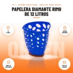 Papelera Diamante Rimo de 12 Litros: imagen promocional con 12 litros, diseño diamante, anclaje para bolsa, fácil de limpiar