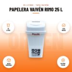 Papelera Vaivén Rimo 25 L: imagen promocional con 25 litros, tapa vaivén, balde removible, polipro- pileno