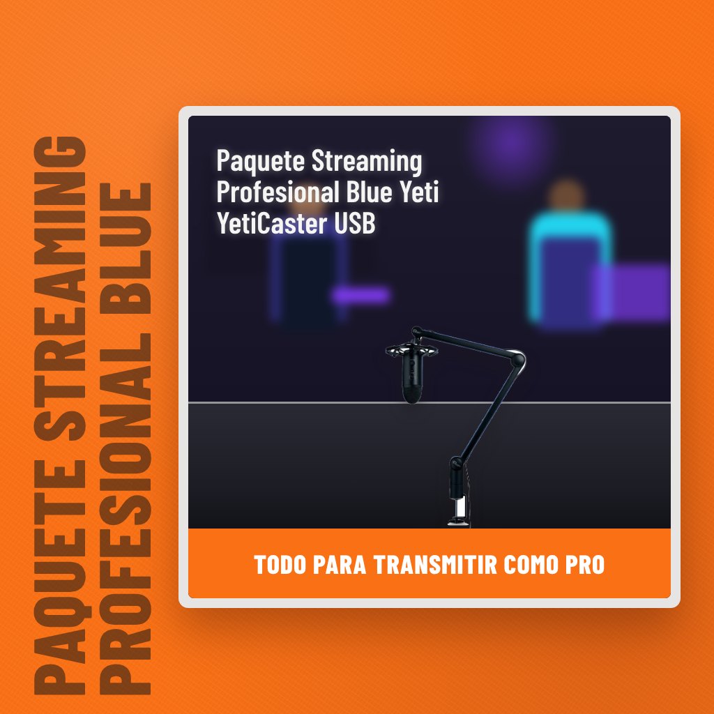 Paquete Streaming Profesional Blue Yeti YetiCaster USB en un set gamer con un profesional al fondo