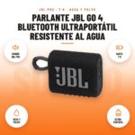 Parlante JBL Go 4 Bluetooth Ultraportátil Resistente al Agua: imagen promocional con sonido jbl pro, hasta 7 h, agua y polvo, ultra- portátil