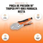 Pinza de Presión 10" Truper PPT-10RX Mordaza Recta: imagen promocional con 10 pulgadas, presión fija, cromo molibdeno, liberación rápida