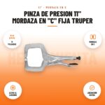 Pinza De Presion 11" Mordaza En "C" Fija Truper: imagen promocional con 11 pulgadas, mordaza en c, acero al carbono, liberación rápida
