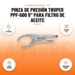 Pinza de Presión Truper PPF-500 9" para Filtro de Aceite: imagen promocional con 9 pulgadas, presión fija, cromo vanadio, liberación rápida