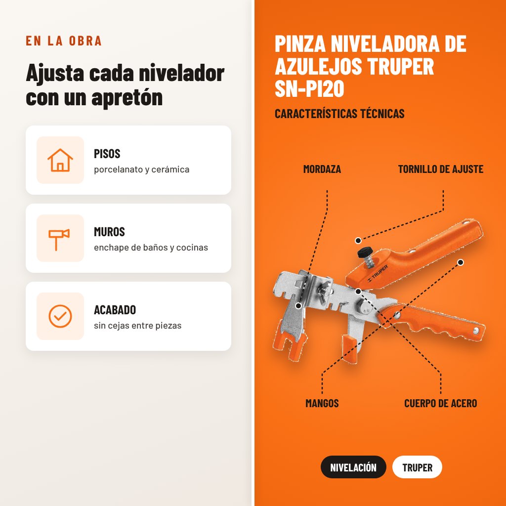 Pinza Niveladora de Azulejos Truper SN-PI20: usos y características técnicas señaladas