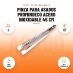 Pinza para Asados Promindeco Acero Inoxidable 45 cm: imagen promocional con 45 cm, acero inox, para asados, apta lavavajillas