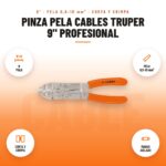 Pinza Pela Cables Truper 9" Profesional: imagen promocional con 9 pulg, pela 0,5-10 mm², corta y crimpa, mango aislado