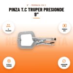 Pinza T.C Truper PresionDe 9″: imagen promocional con 9 pulgadas, mordaza en c, acero al carbono, liberación rápida