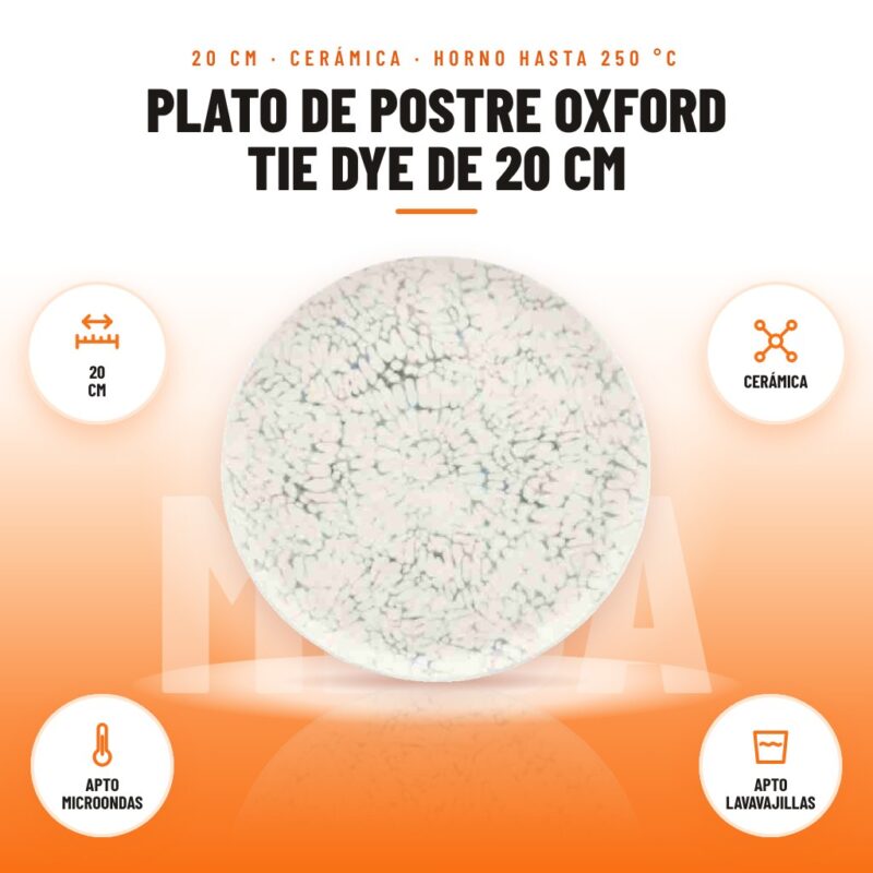 Plato de Postre Oxford Tie Dye de 20 cm: imagen promocional con 20 cm, cerámica, apto microondas, apto lavavajillas