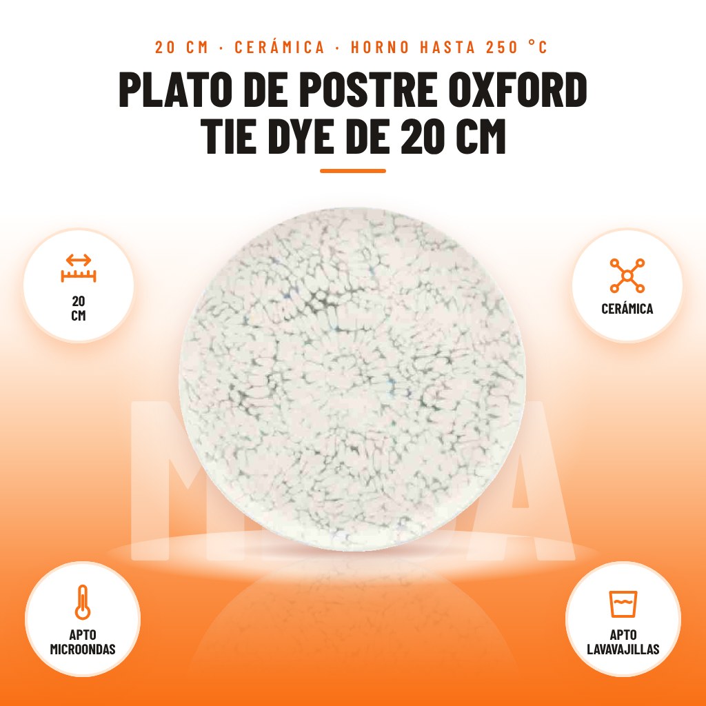 Plato de Postre Oxford Tie Dye de 20 cm: imagen promocional con 20 cm, cerámica, apto microondas, apto lavavajillas