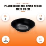 Plato Hondo Melamina Negro Mate 20 cm: imagen promocional con 20 cm, irrom- pible, apto lavavajillas, apilable