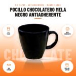 Pocillo Chocolatero Mela Negro Antiadherente: imagen promocional con 2-3 tazas, anti- adherente, asa cómoda, fácil de limpiar