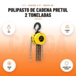 Polipasto de Cadena Pretul 2 Toneladas: imagen promocional con 2 ton, cadena 3 m, grado 80, ganchos con seguro