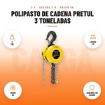 Polipasto de Cadena Pretul 3 Toneladas: imagen promocional con 3 ton, cadena 3 m, grado 80, ganchos con seguro