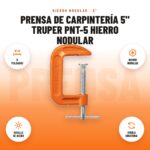 Prensa de Carpintería 5" Truper PNT-5 Hierro Nodular: imagen promocional con 5 pulgadas, hierro nodular, husillo de acero, virola giratoria