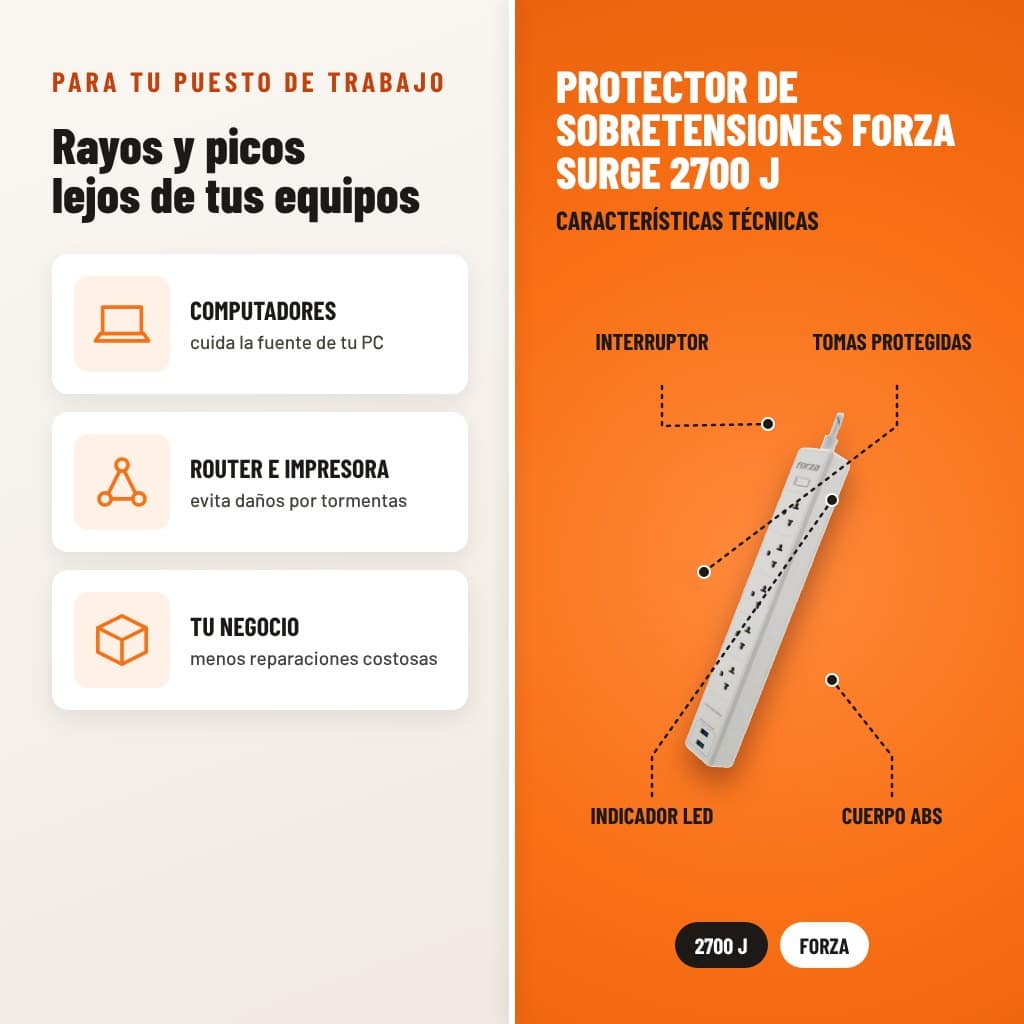 Protector de Sobretensiones Forza Surge 2700 J: usos y características técnicas señaladas