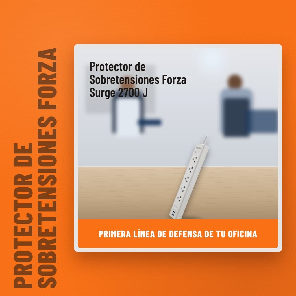 Protector de Sobretensiones Forza Surge 2700 J en una oficina con un profesional al fondo