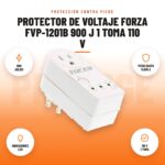 Protector de Voltaje Forza FVP-1201B 900 J 1 Toma 110 V: imagen promocional con 900 julios, picos hasta 6.000 a, indicadores led, 110 v 1 toma