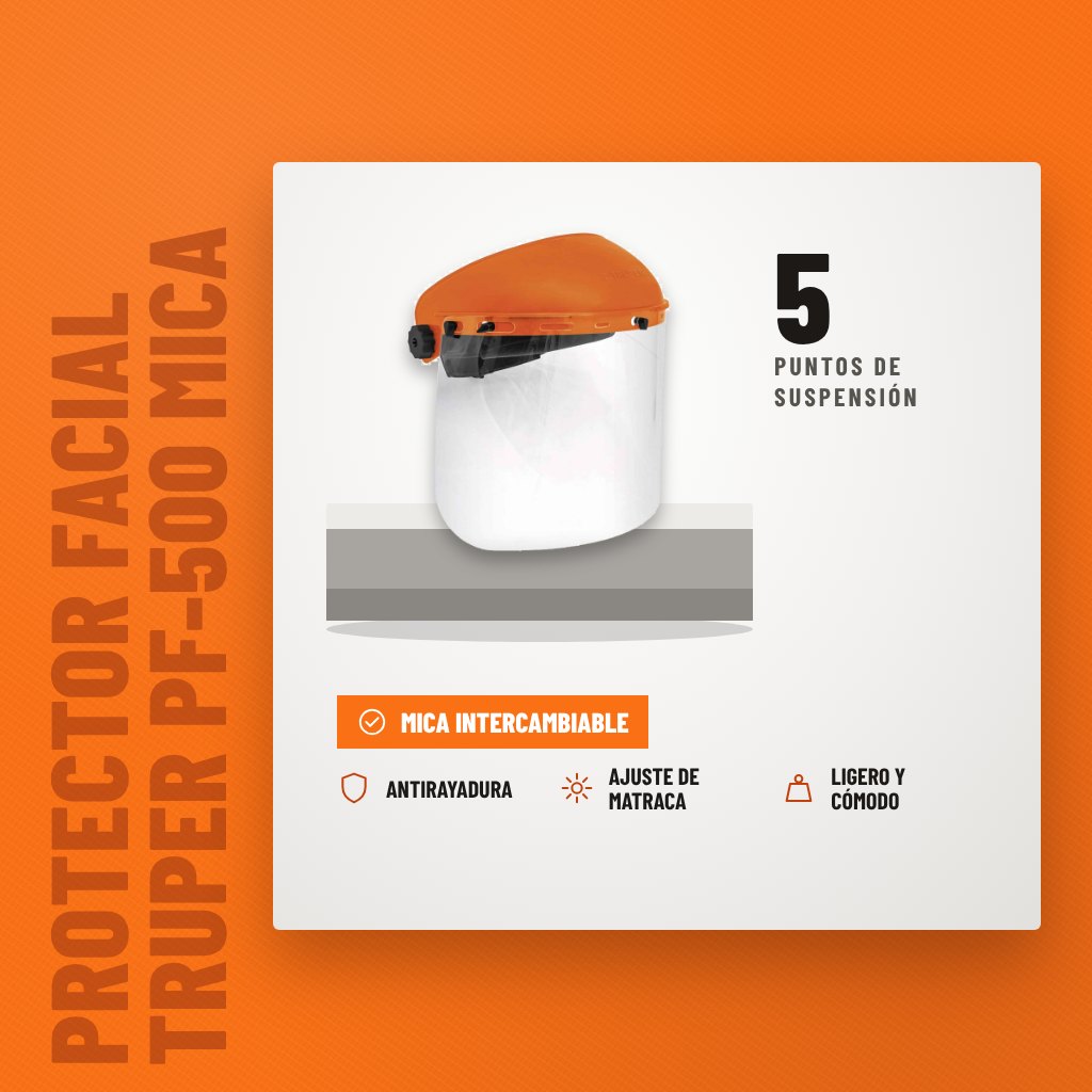 Protector Facial Truper PF-500 Mica de Policarbonato sobre soporte con sus beneficios principales