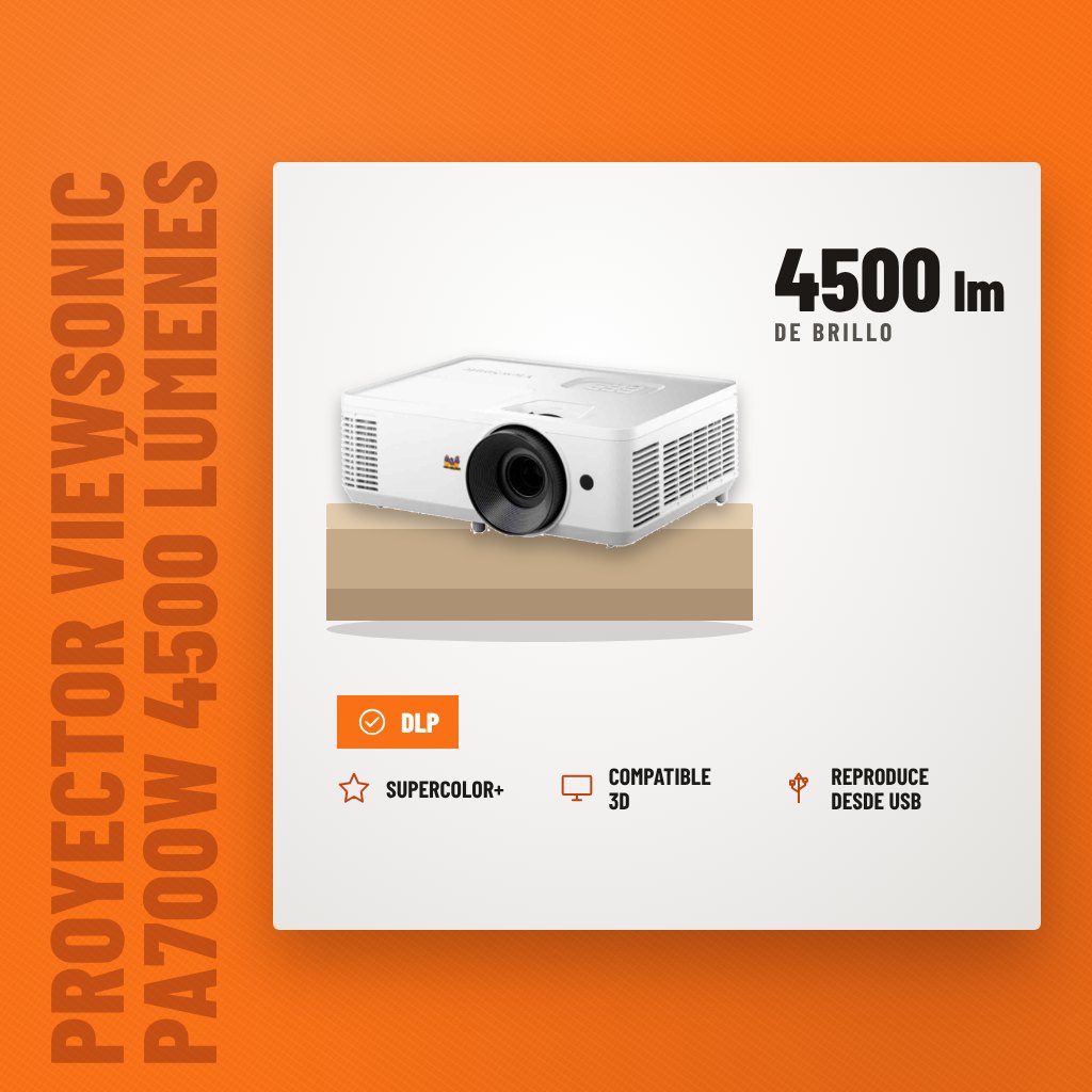 Proyector ViewSonic PA700W 4500 Lúmenes WXGA sobre soporte con sus beneficios principales