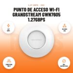 Punto de Acceso Wi-Fi Grandstream GWN7605 1.27Gbps: imagen promocional con 1,27 gbps, mu-mimo 2x2, cobertura 165 m, 100+ dispositivos