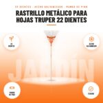 Rastrillo Metálico para Hojas Truper 22 Dientes: imagen promocional con 22 dientes, acero galvanizado, mango de pino, tensor